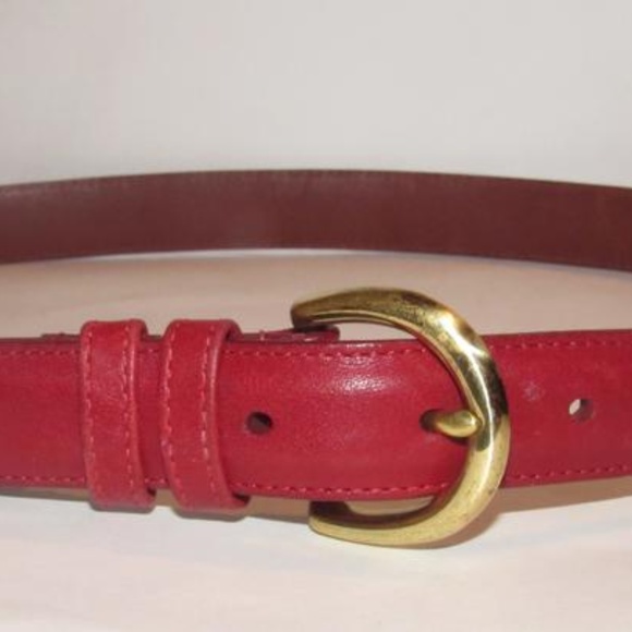 Coach Red Leather Round Brass Buckle Vintage Belt